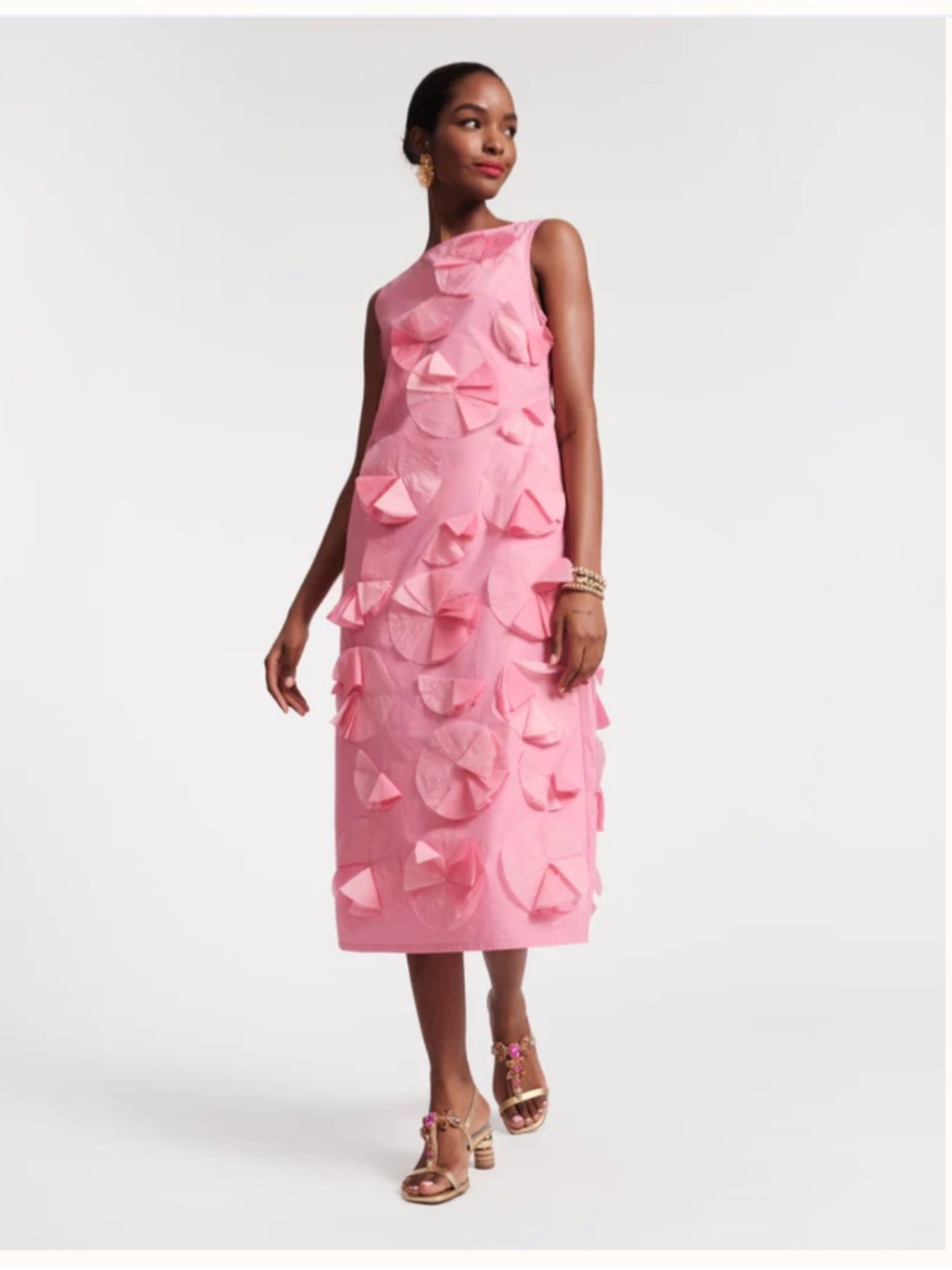 Frances Valentine Poplin Origami Flower Boatneck Sleeveless Midi Dress Small NWT - Picture 6 of 16